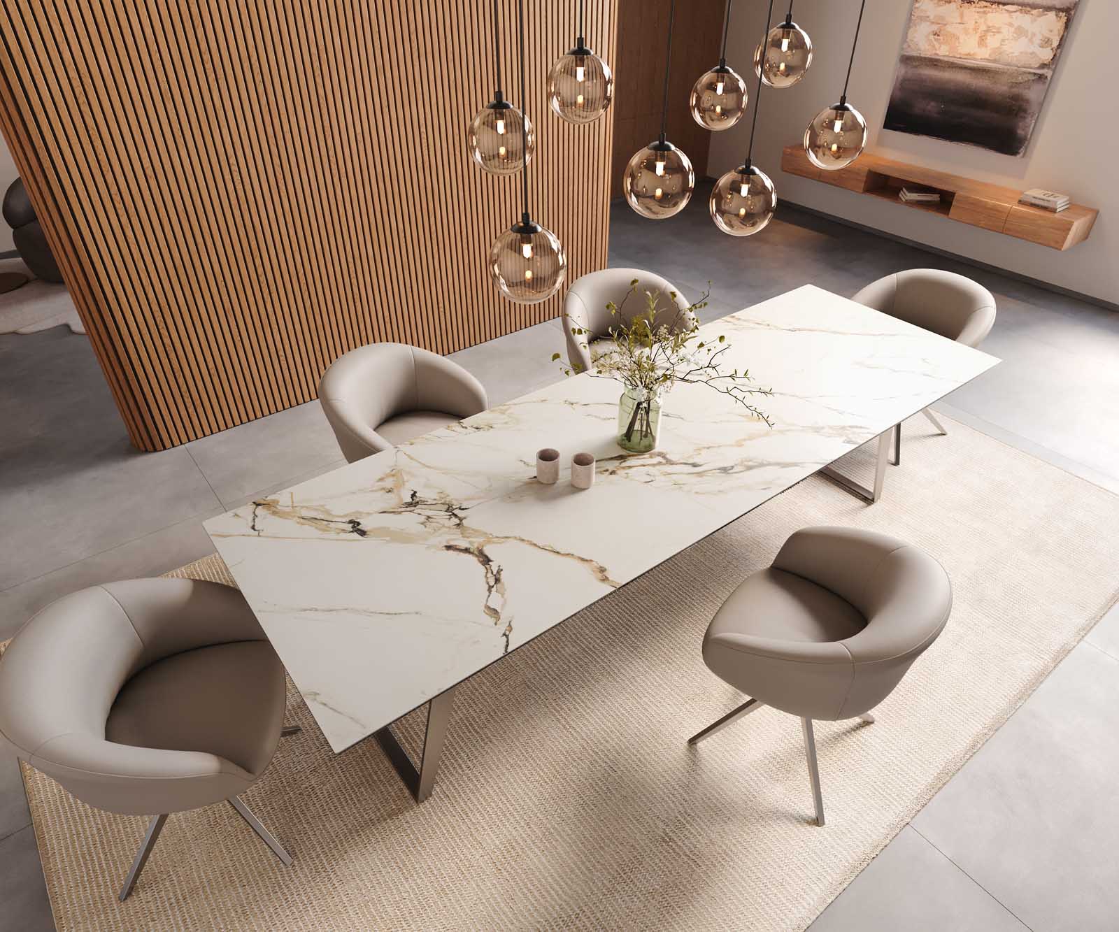 Stół do jadalni Edge 300x100cm ceramika Calacatta Luxe biało-złoto-szary stal nierdzewna pochylona rama 5