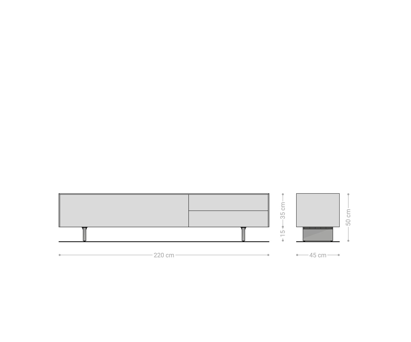 Szafka RTV Cuor 220 cm ceramika Laminam® Travertino Bianco kremowo-biała 1 klapa 2 szuflady nóżki akrylowe 7