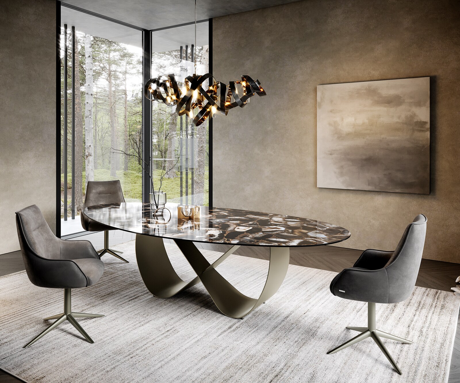 Stół do jadalni Edge owalny 280x130 cm ceramika Iris FMG Agatablack rama Infinity metal w kolorze tytanowym 7