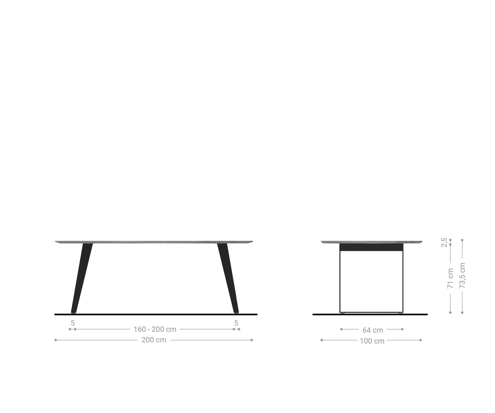 Stół do jadalni Edge kształt beczki 200x100cm akacja naturalna stal nierdzewna pochylona rama krawędź szwajcarska 5
