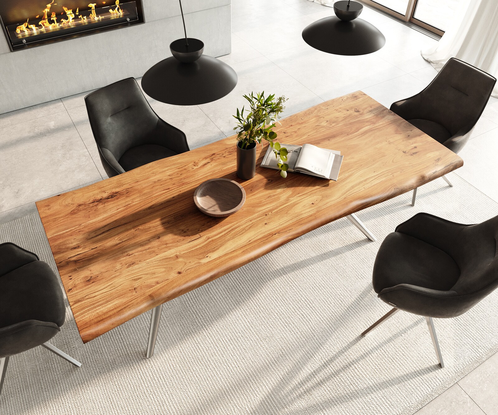 Stół do jadalni Edge 240x100 cm akacja naturalna rama Estelar stal nierdzewna live-edge 4