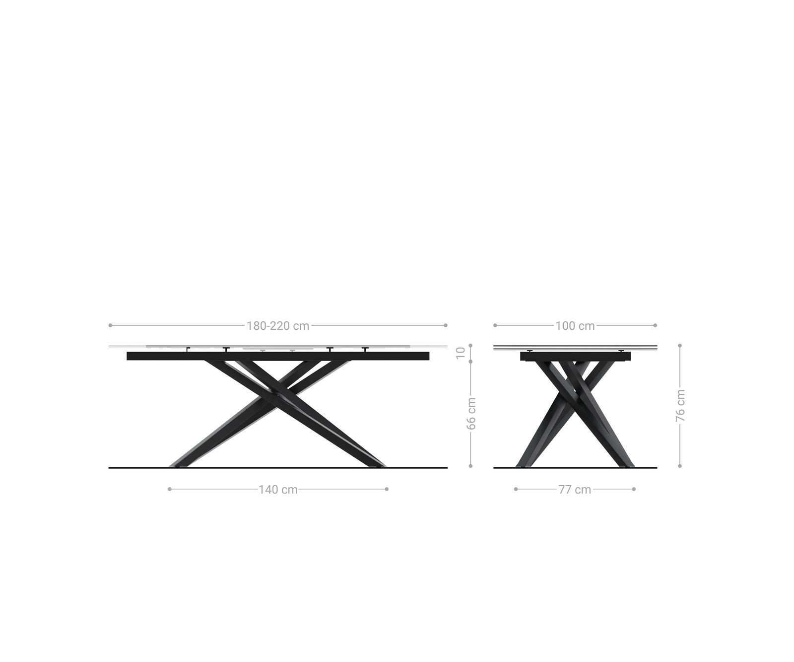 Stół do jadalni Edge w kształcie beczki 180-220x100 cm ceramika Emperador Extra Lucidato ciemnobrązowa rama Cross w kolorze tytanu rozkładany 6