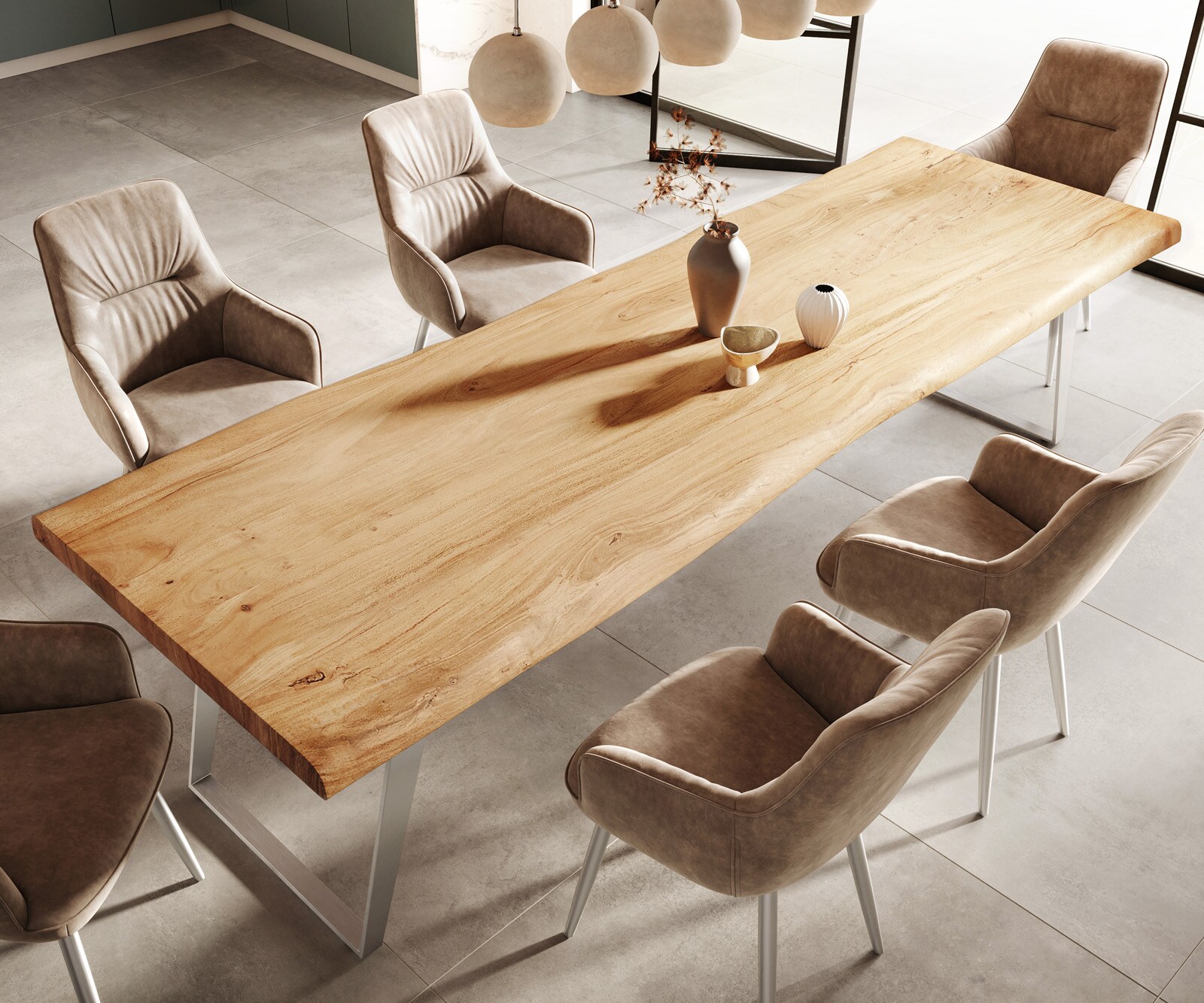 Stół do jadalni Edge 300x100cm XL akacja naturalna stal nierdzewna live-edge 5