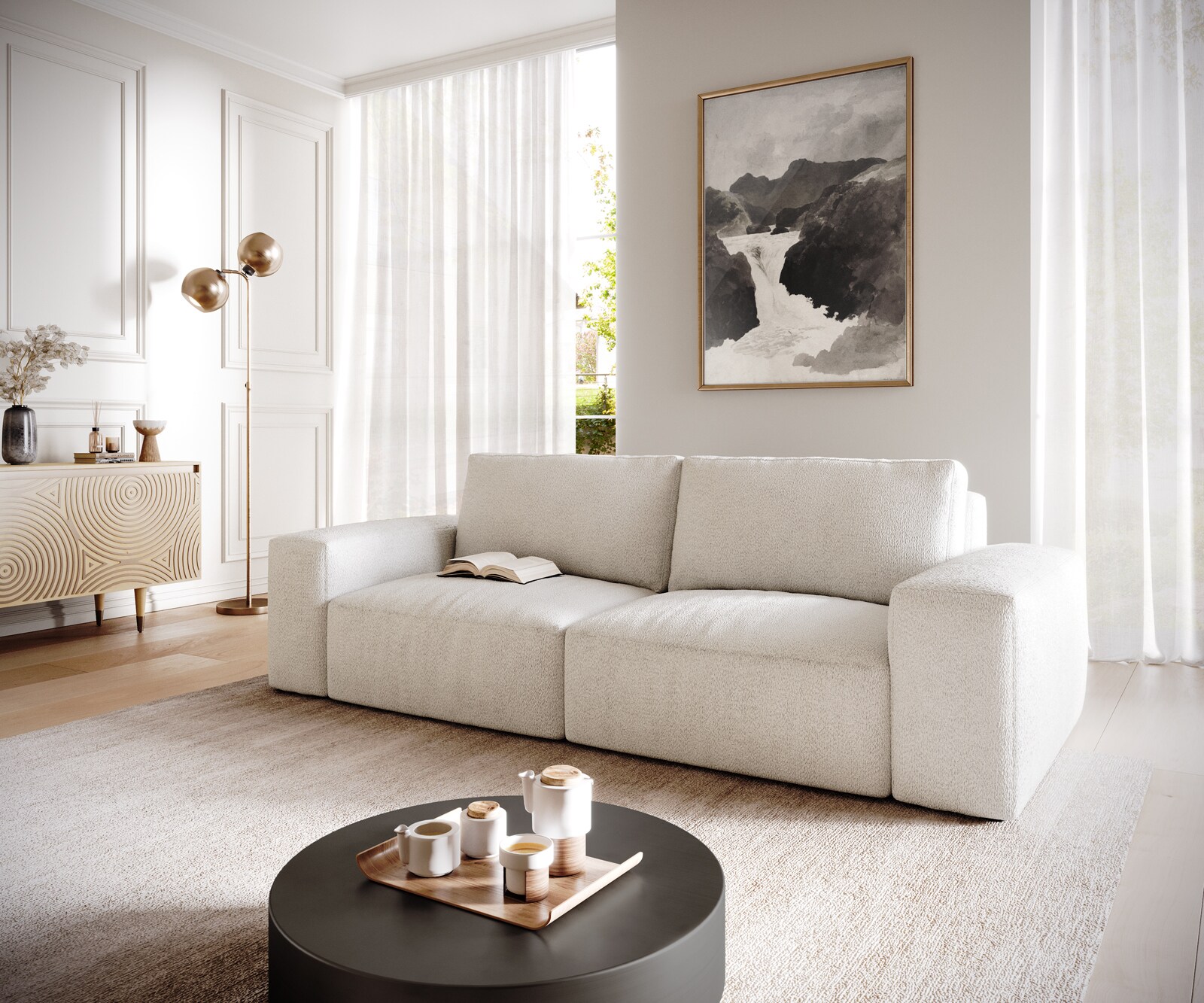Sofa Lanzo XL 270x130cm sztruks beżowy z pufem 2
