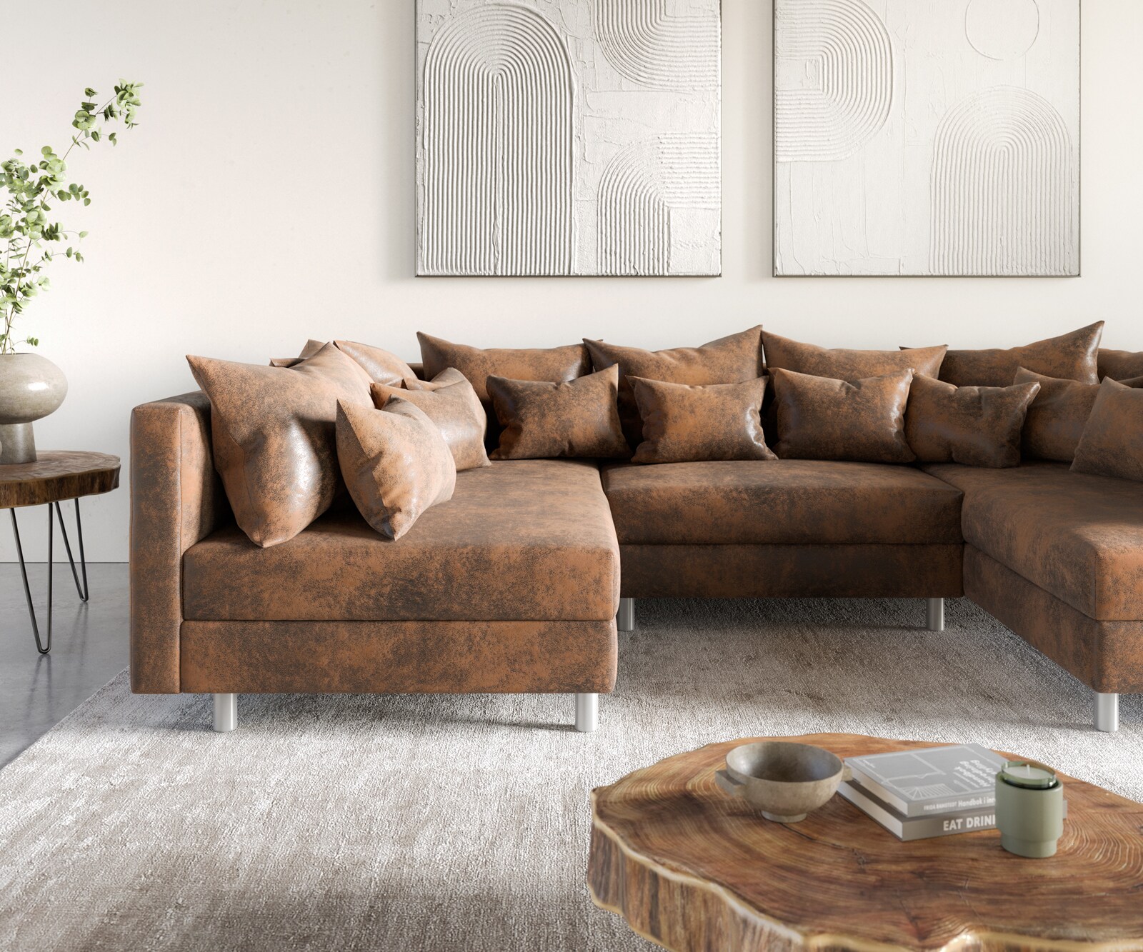 Zestaw wypoczynkowy Clovis brązowy antyczny sofa modułowa 5