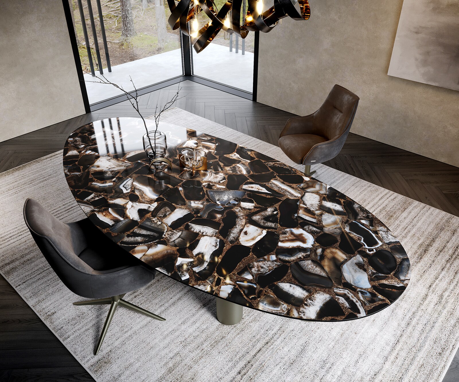 Stół do jadalni Edge owalny 280x130cm ceramika Iris FMG Agatablack rama Troa metal kolor tytanowy 1