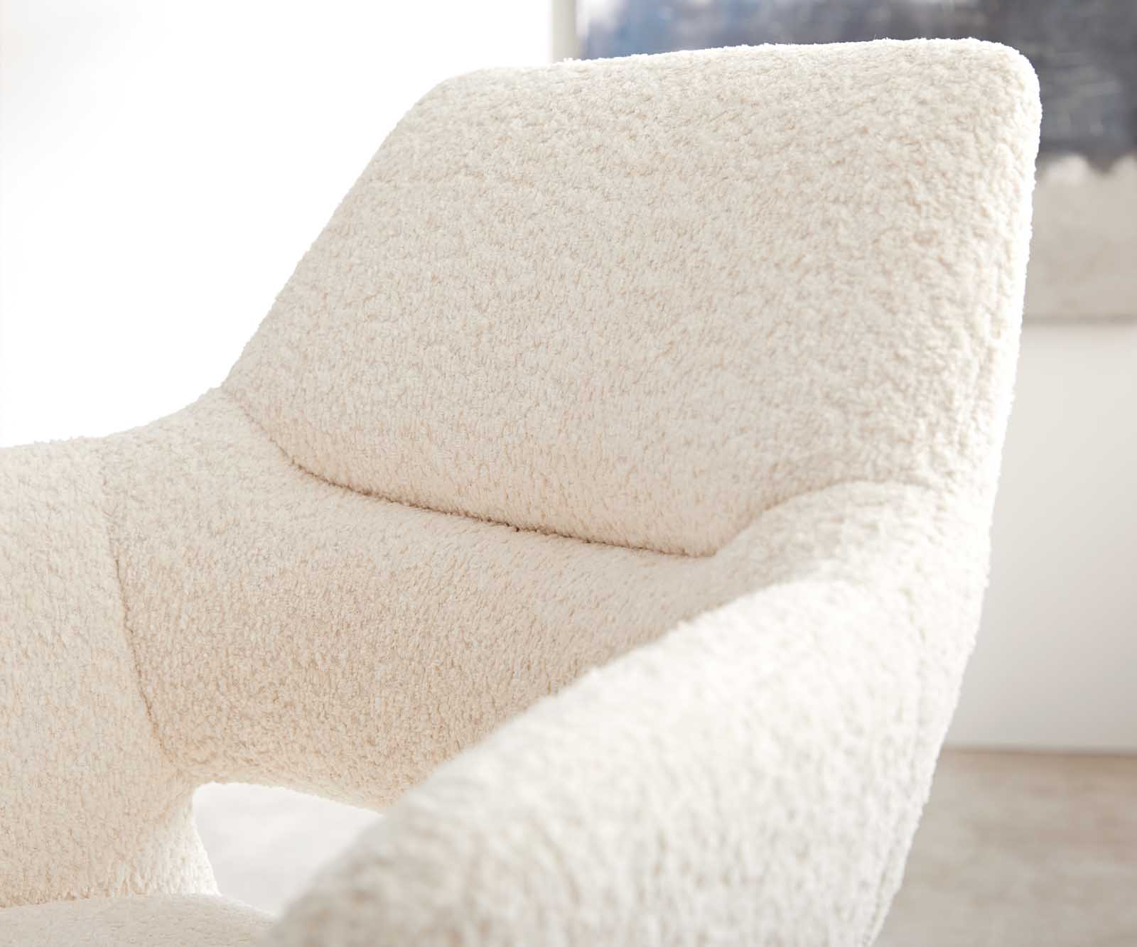 Krzesło do jadalni Yago-Flex z podłokietnikami bouclé biały rama krzyżowa szeroka stal nierdzewna obracane o 360° ze sprężynami kieszeniowymi 4