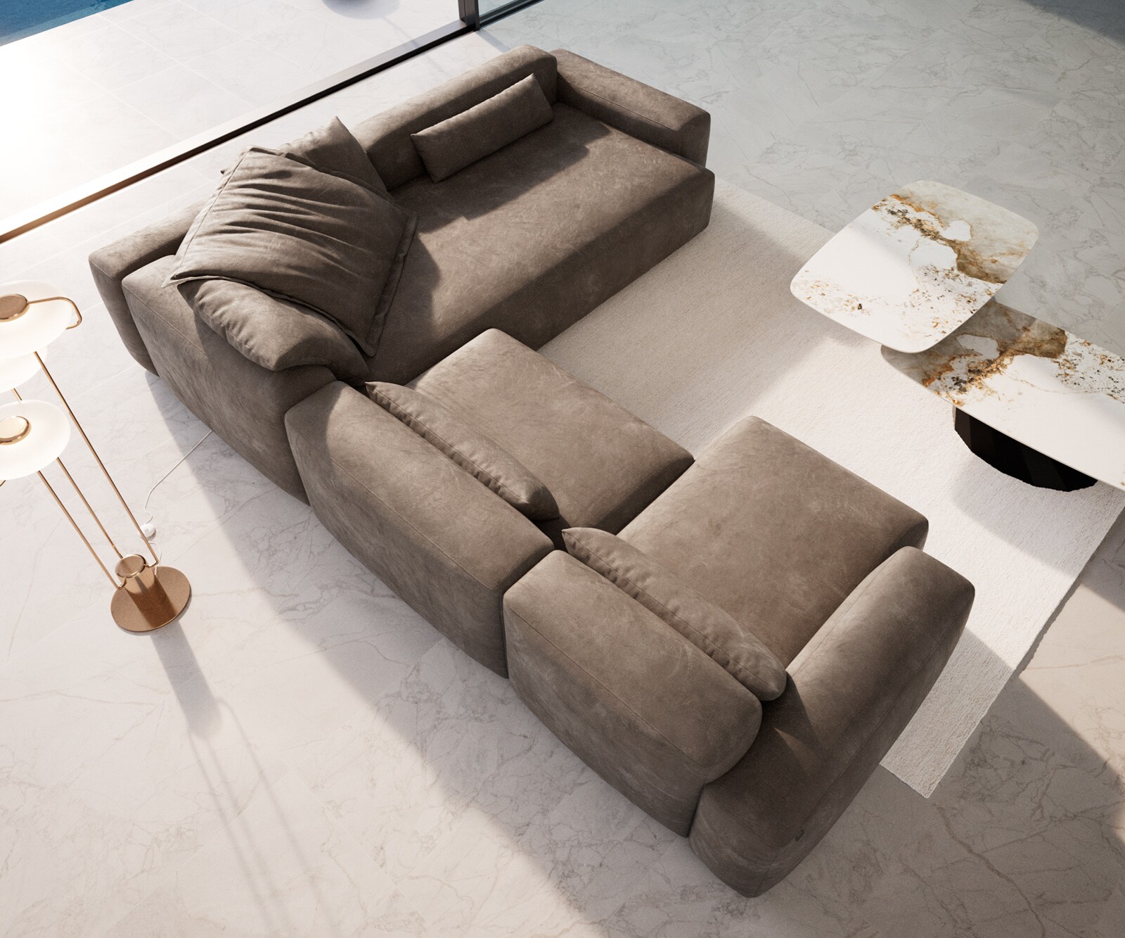 Sofa w kształcie litery U Freestyle 360x290 cm mikrofibra szaro-brązowa vintage szew płaski 3