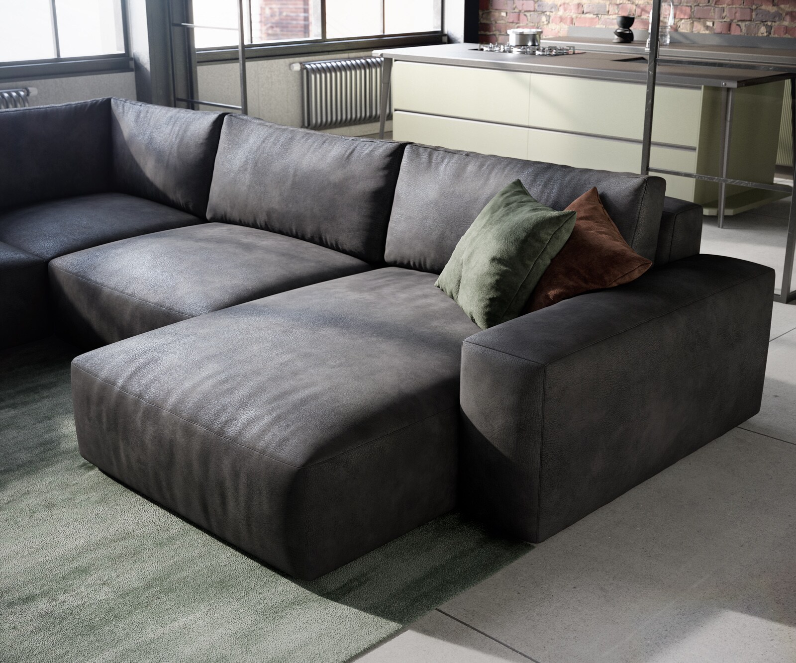 Sofa w kształcie litery U Lanzo 300x210 cm eko-skóra szezlong z możliwością obustronnego montażu z pufem 4