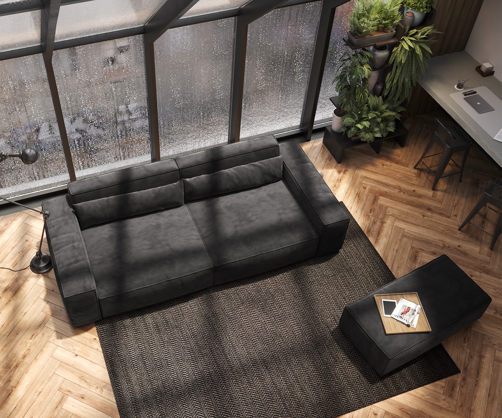 Sofa Sirpio XL 270x130cm mikrofibra czarna z pufem 3
