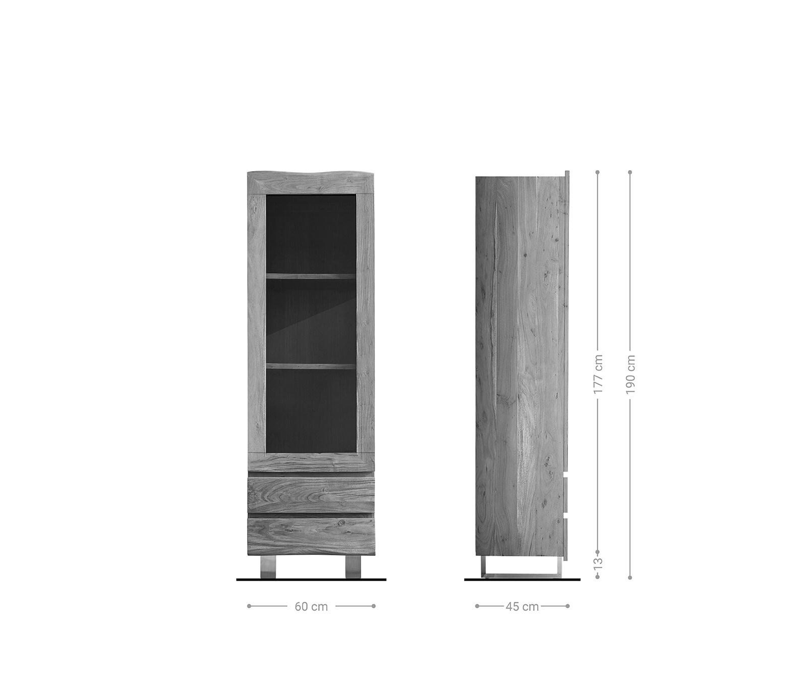 Witryna Live-Edge 60x190cm akacja naturalna live-edge 1 drzwi 2 szuflady 9