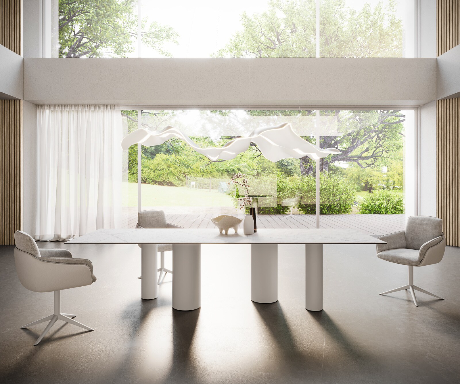 Stół do jadalni Edge 300x100cm ceramika Laminam® Statuarietto biały rama Pilier metal biały 4