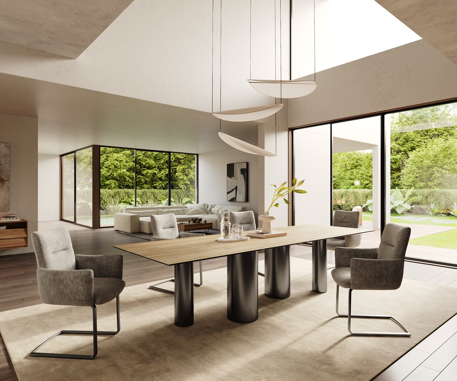 Stół do jadalni Edge 300x100cm ceramika Laminam® Sabbia kolor dębu rama Pilier stal nierdzewna grafit 7