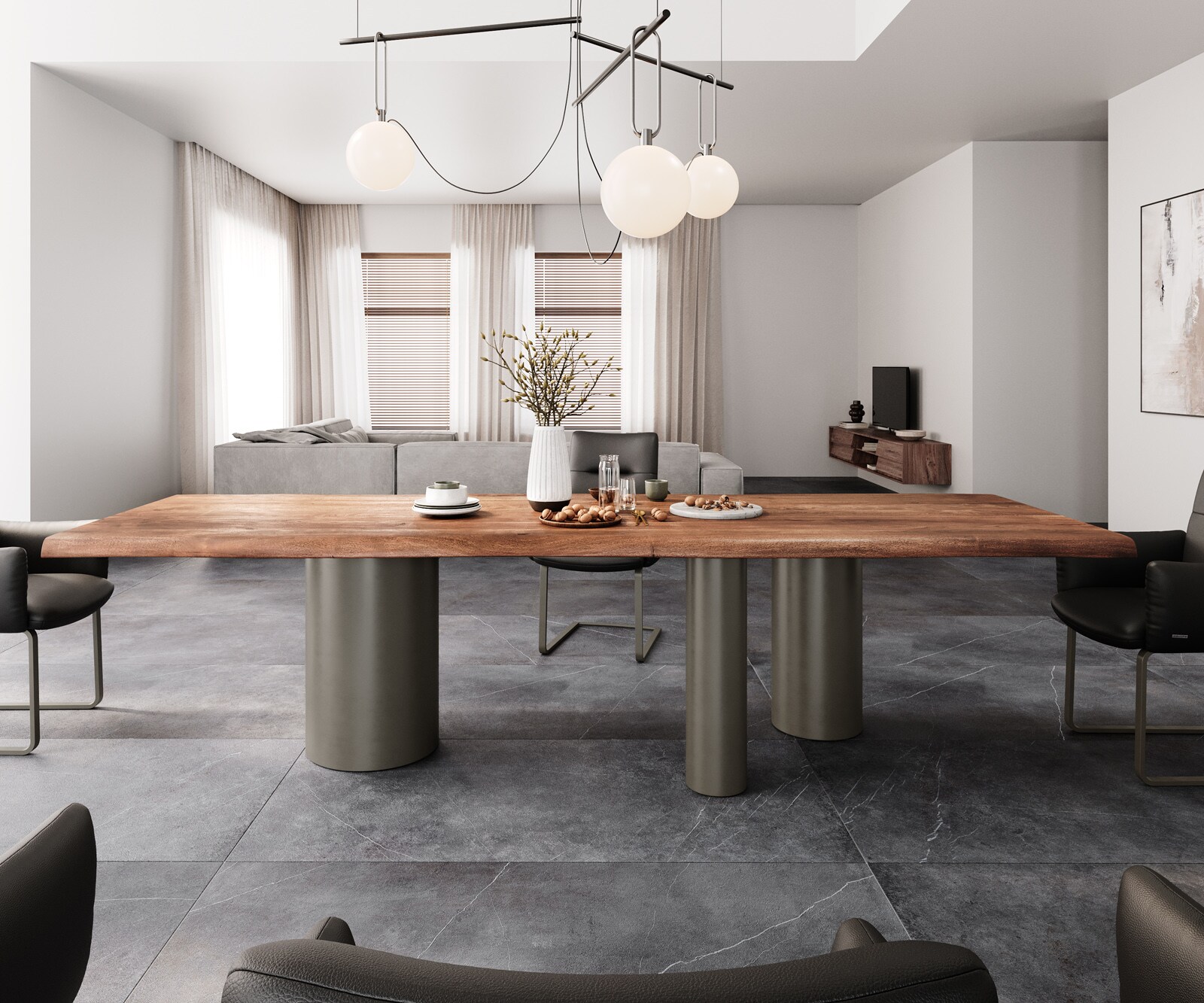 Stół do jadalni Edge 300x100 XL akacja brązowa rama Troa metal kolor tytanowy live-edge 1