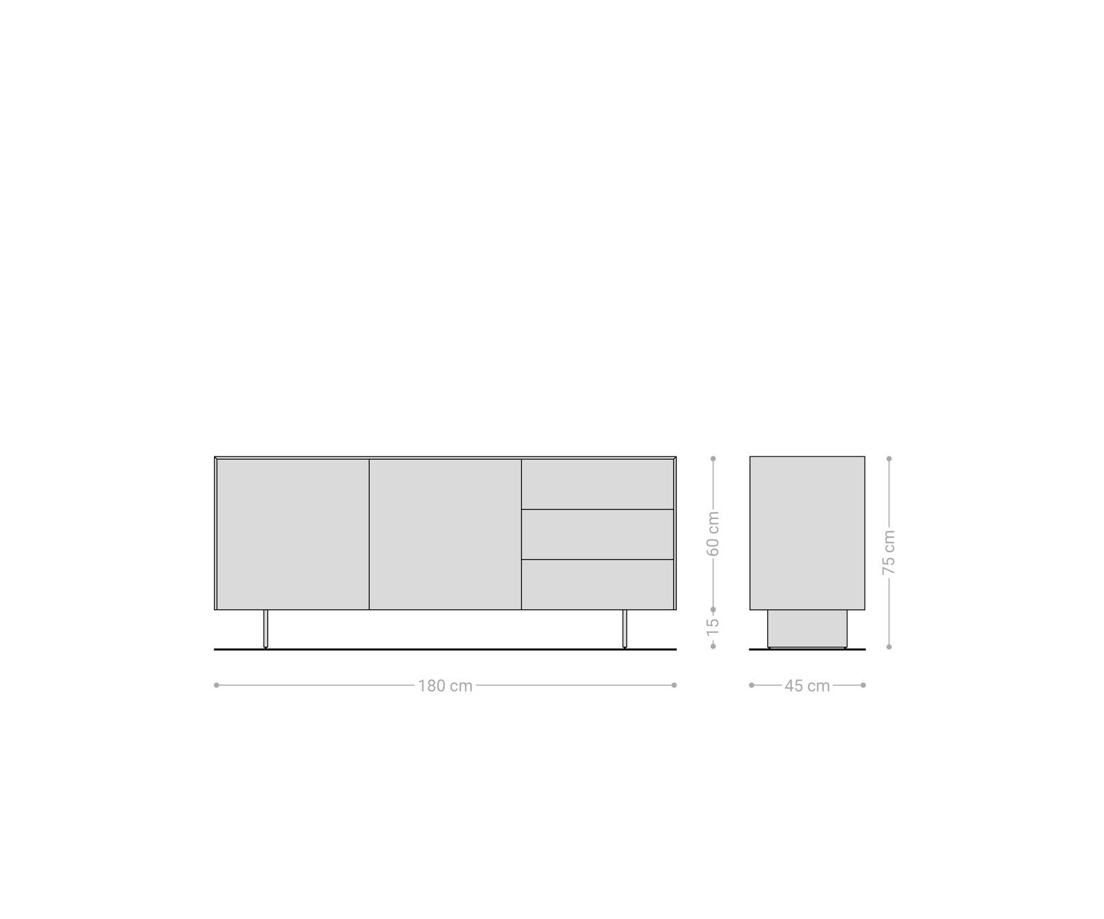 Komoda Cuor 180 cm ceramika Laminam® Travertino Bianco kremowo-biała 2 drzwi 3 szuflady nóżki wąskie stal nierdzewna 7