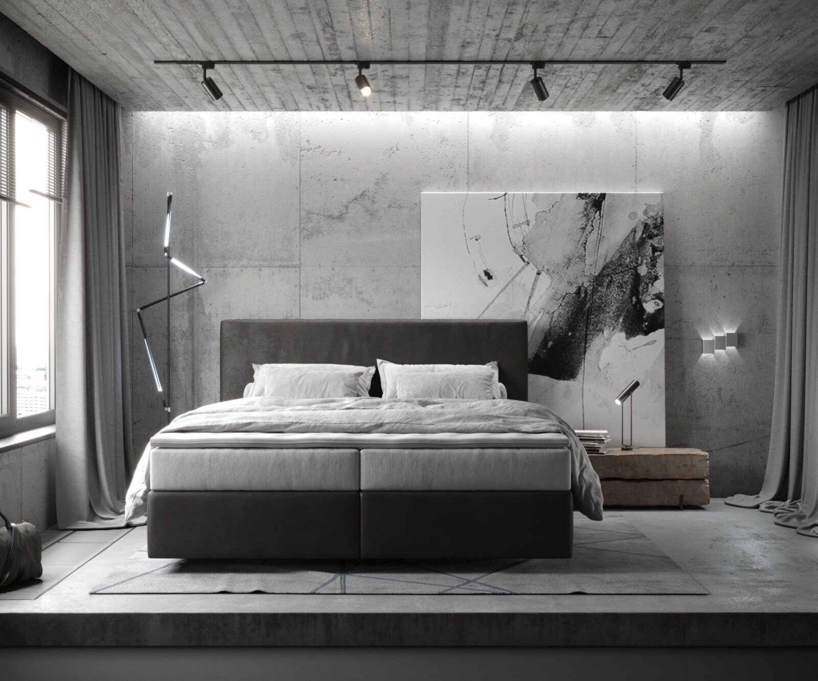 Łóżko kontynentalne Dream-Well 180x200 cm mikrofibra antracyt vintage z materacem TFK i topperem Visco 1