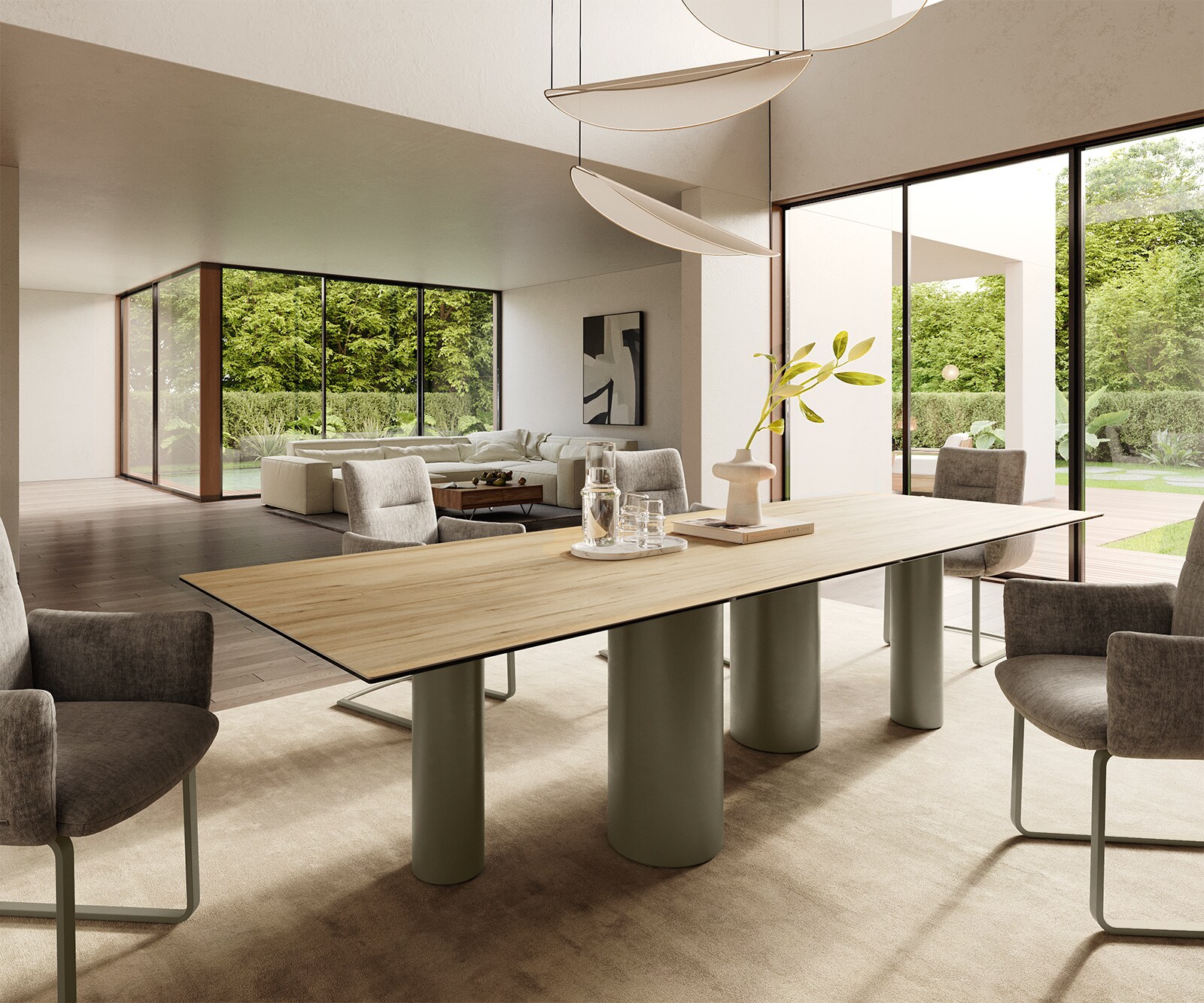 Stół do jadalni Edge 300x100cm ceramika Laminam® Sabbia kolor dębu rama Pilier metal kolor tytanowy