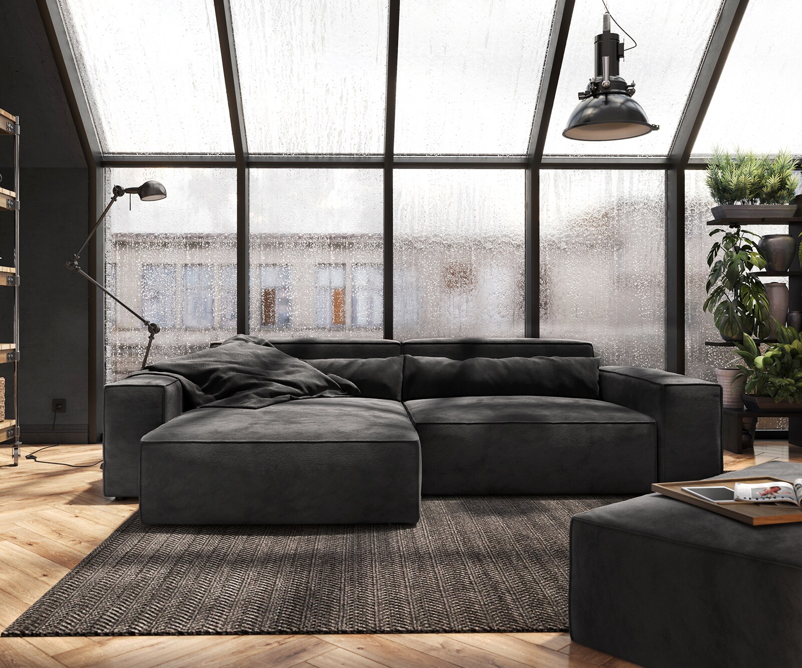 Sofa narożna Sirpio XL 270x170cm mikrofibra czarna szezlong z możliwością zmiennego ustawienia z pufem 1