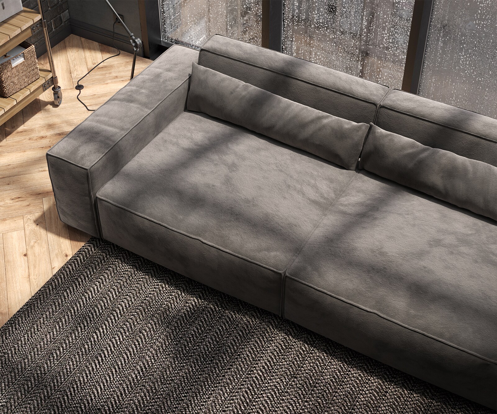 Sofa Sirpio XL 270x130cm mikrofibra brąz khaki z pufem 6