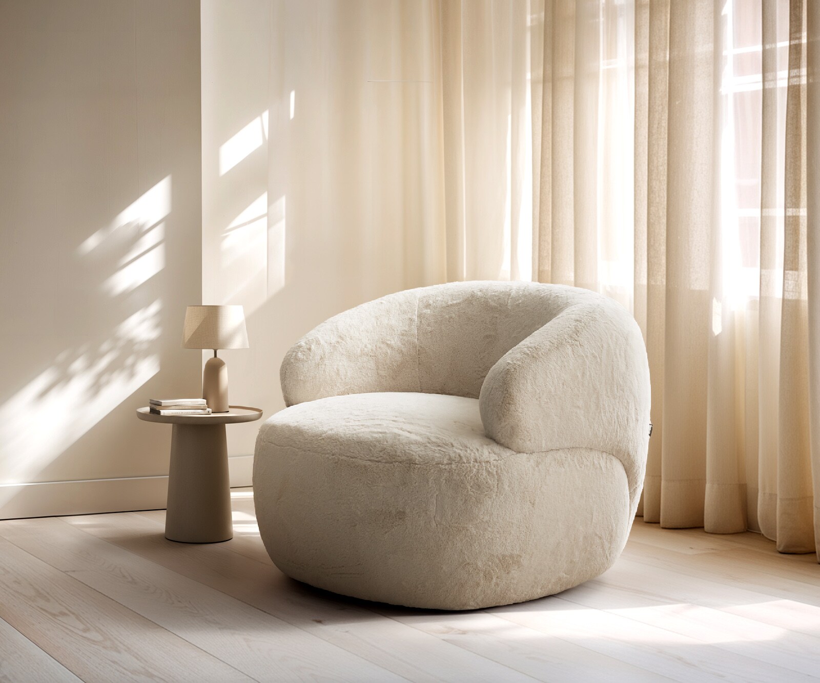 Fotel wypoczynkowy Nova 88x88 cm plusz kremowo-biały