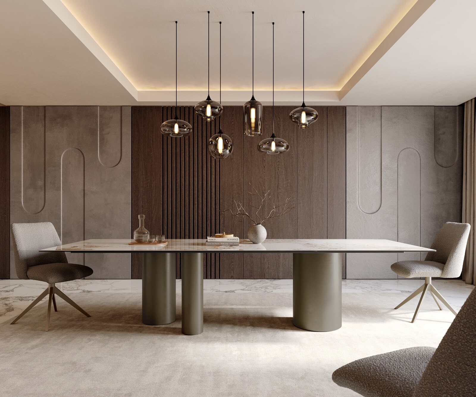 Stół do jadalni Edge 300x100cm ceramika Minas Melange biało-beżowy rama Troa metal kolor tytanowy 2