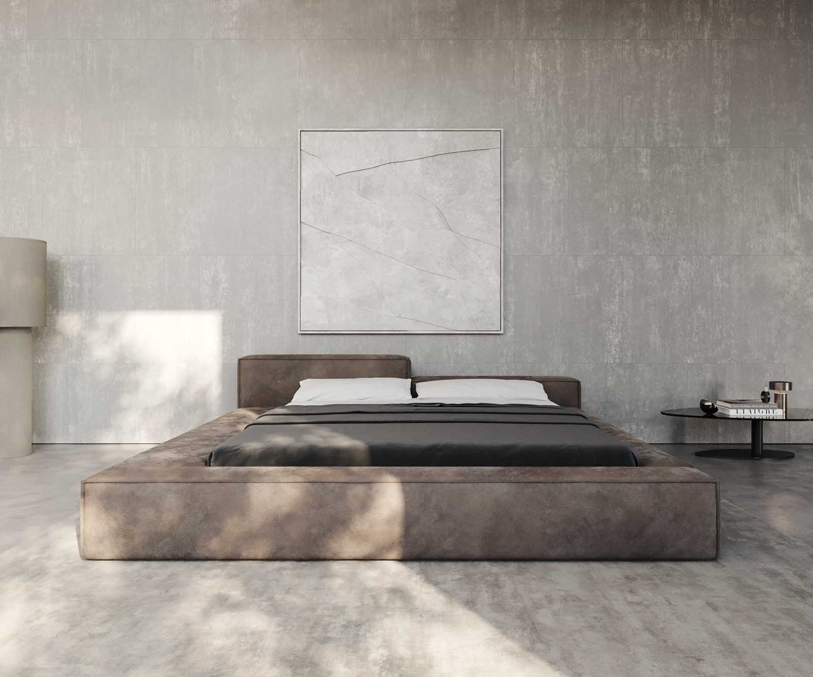 Rama łóżka tapicerowanego Kalinea 180x200 cm mikrofibra szaro-brązowa vintage 1