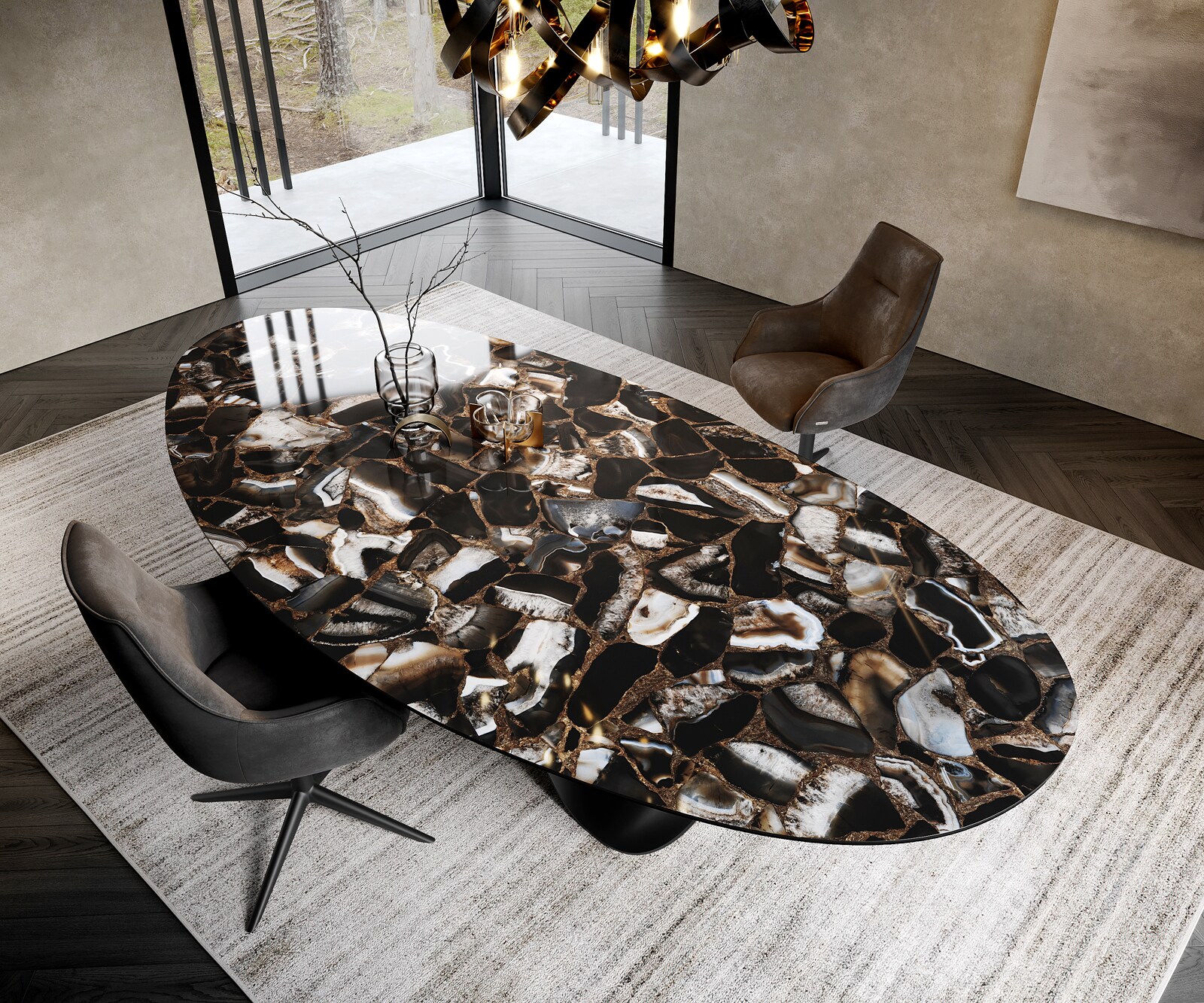 Stół do jadalni Edge owalny 280x130 cm ceramika Iris FMG Agatablack rama Infinity metal czarny 1