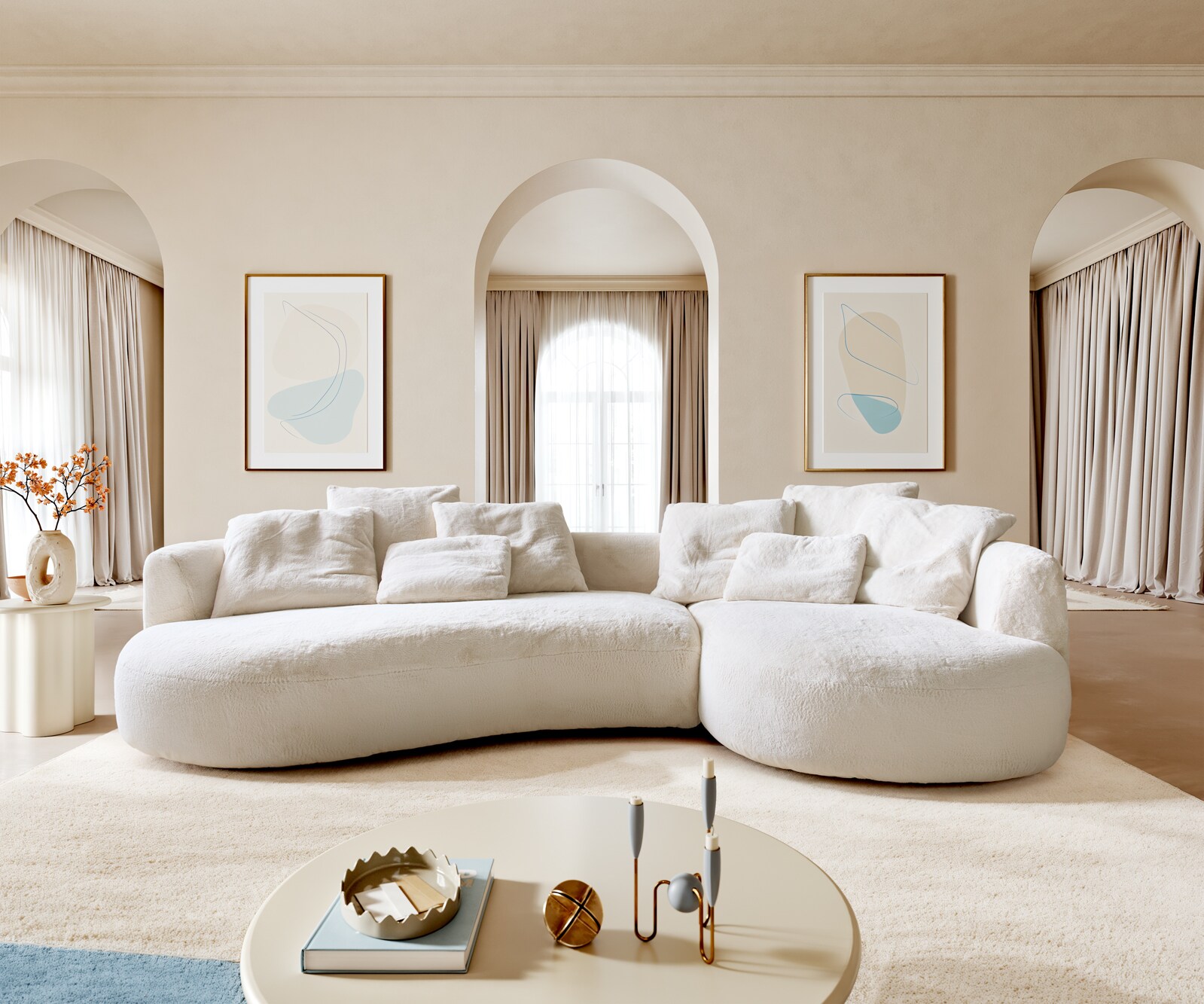 Duża Sofa Edina 330x170 cm plusz kremowo-biały 2