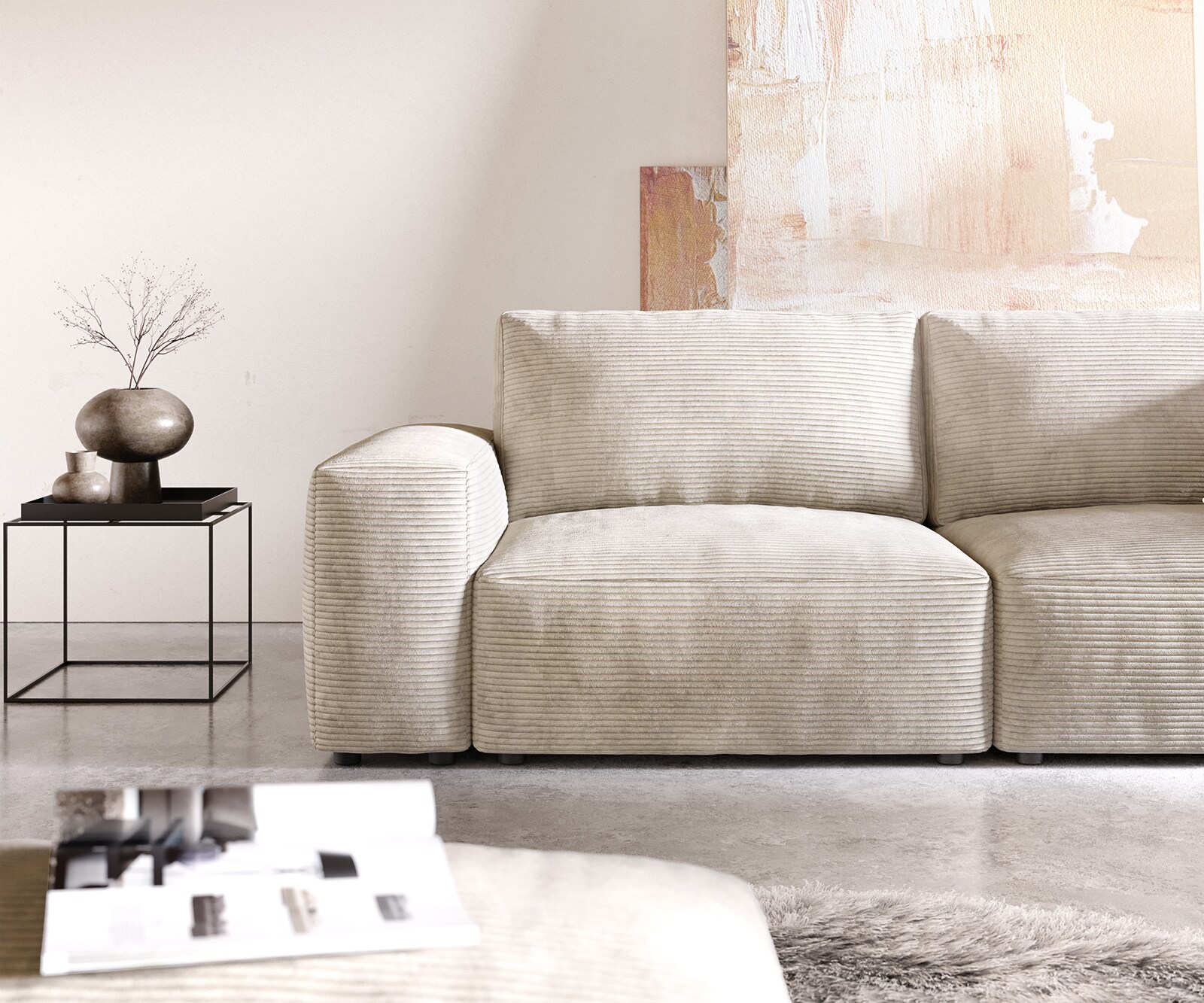 Sofa Lanzo 230x95 cm sztruks beżowy z pufem 4
