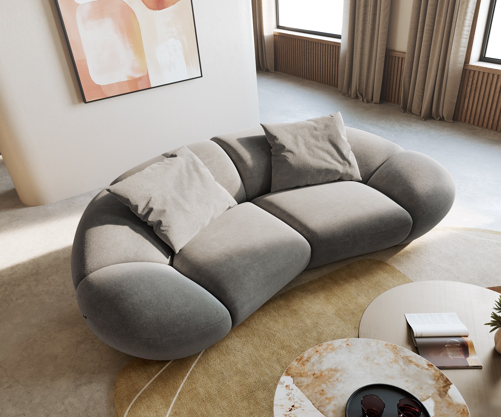 Sofa Lunna 280x70 cm miękka tkanina strukturalna szara 2 poduszki 1