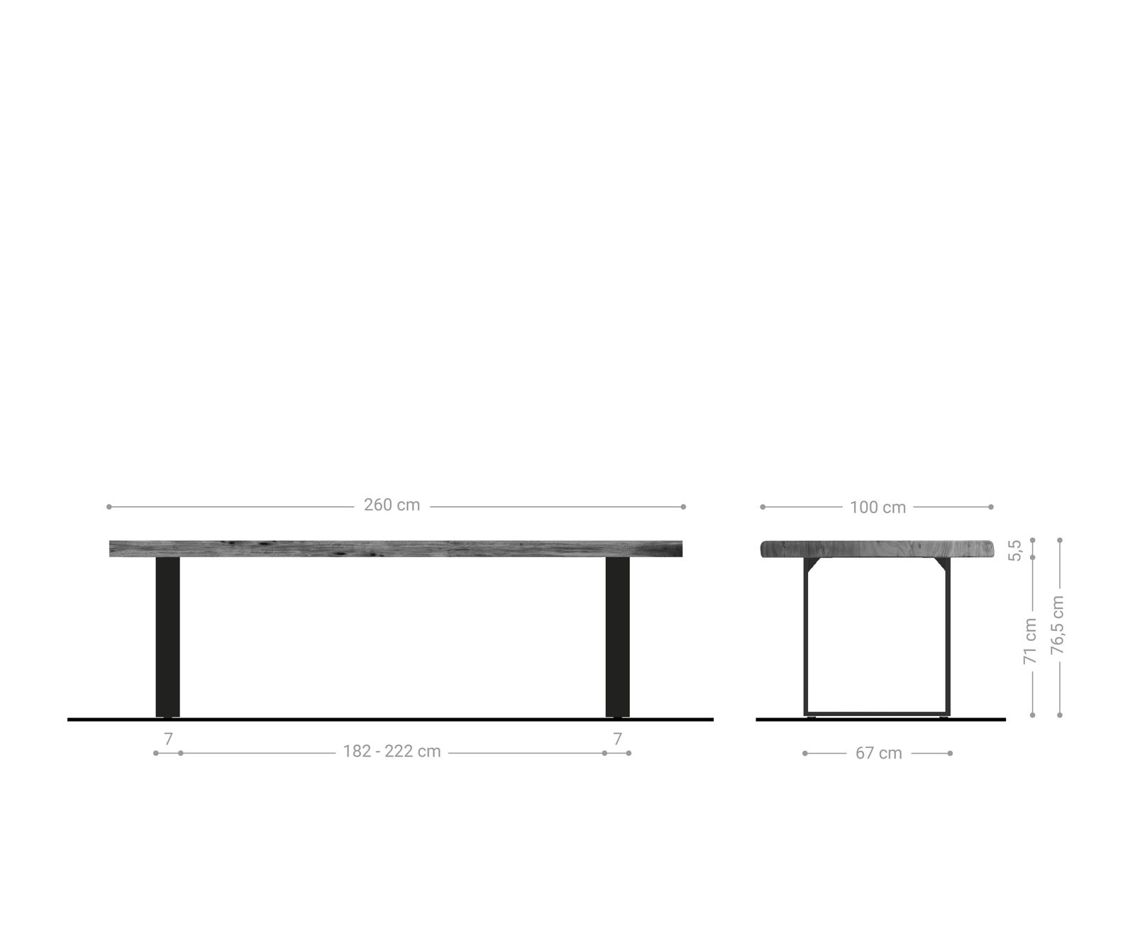 Stół do jadalni Edge 260x100cm XL akacja platynowa rama płozowa czarna 6