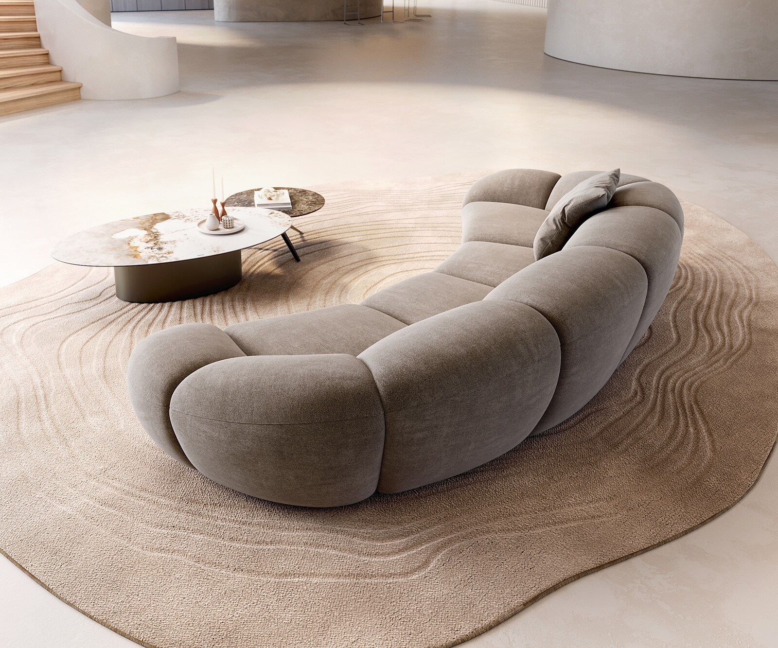 Sofa Lunna 360x175 cm miękka tkanina strukturalna szaro-brązowa 2 poduszki 4