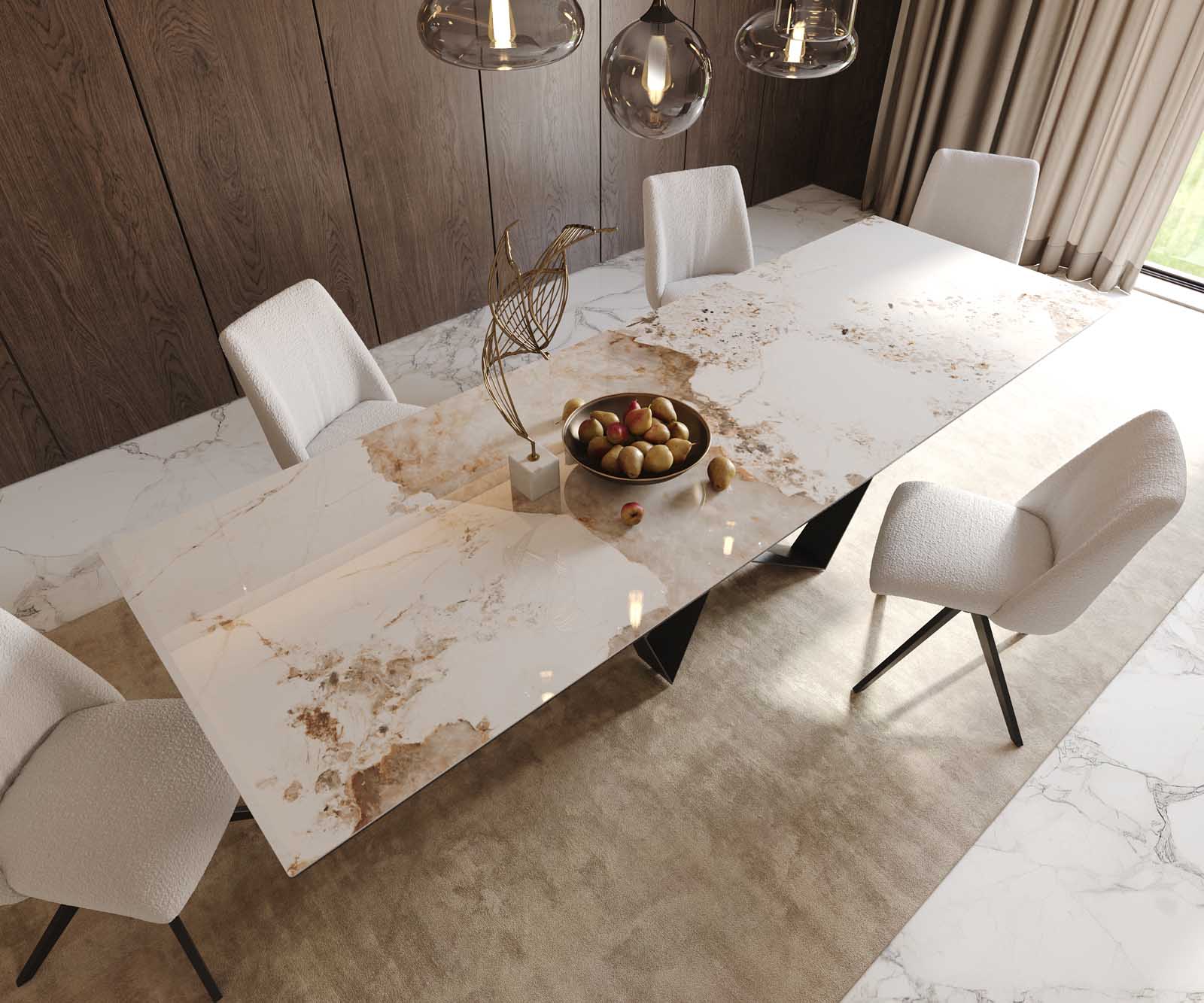 Stół do jadalni Edge 300x100cm ceramika Minas Melange biało-beżowy rama Spider metal czarna 6