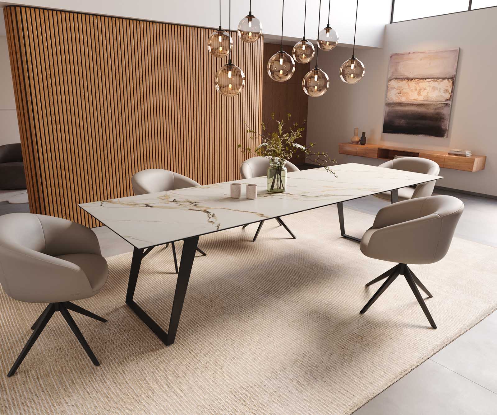 Stół do jadalni Edge 300x100cm ceramika Calacatta Luxe biało-złoto-szary metal pochylona rama czarna 8