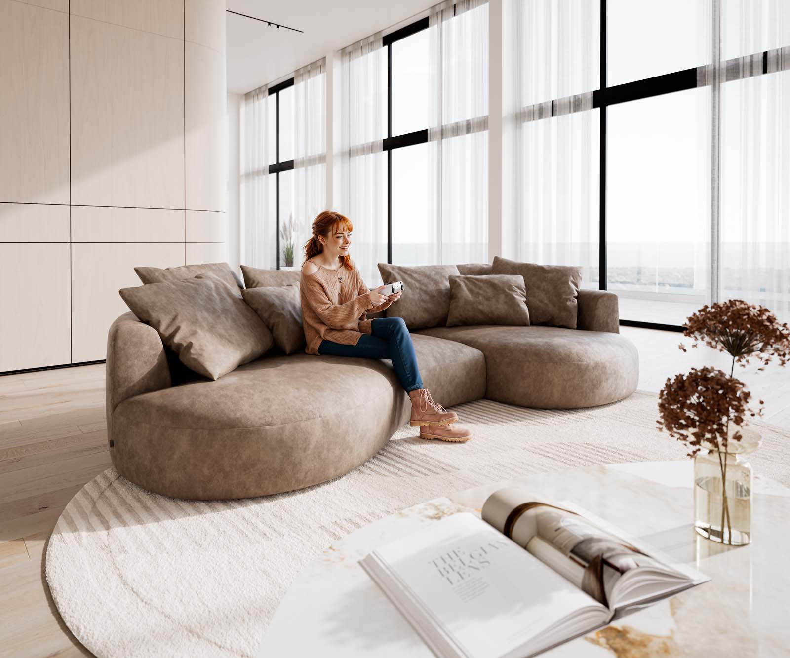 Sofa Edina 330x170cm bouclé kremowo-biały 4