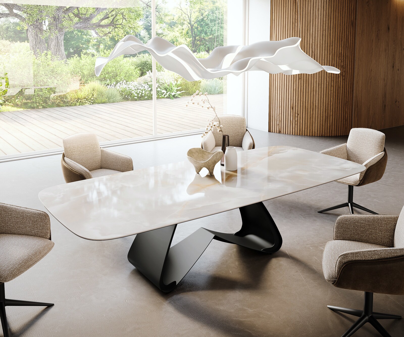 Stół do jadalni Edge w kształcie beczki 270x120 cm ceramika Iris FMG Onice Grigio rama typu W metal czarny 1