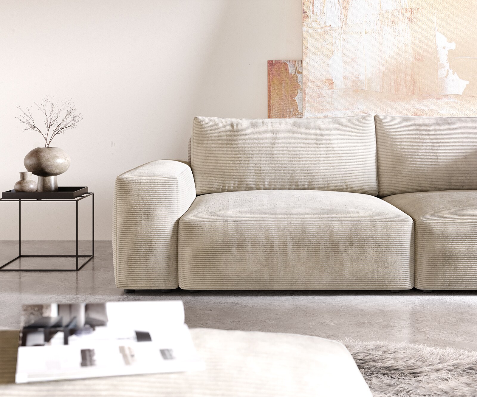 Sofa Lanzo XL 270x130cm sztruks beżowy z pufem 4
