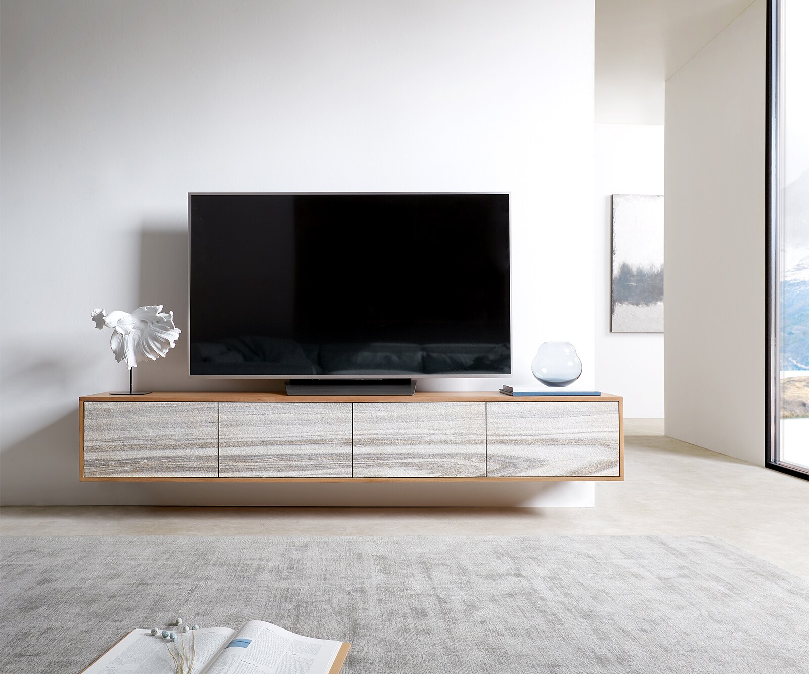 Szafka RTV Kleo 200 cm akacja naturalna 4 drzwi podwieszana 1