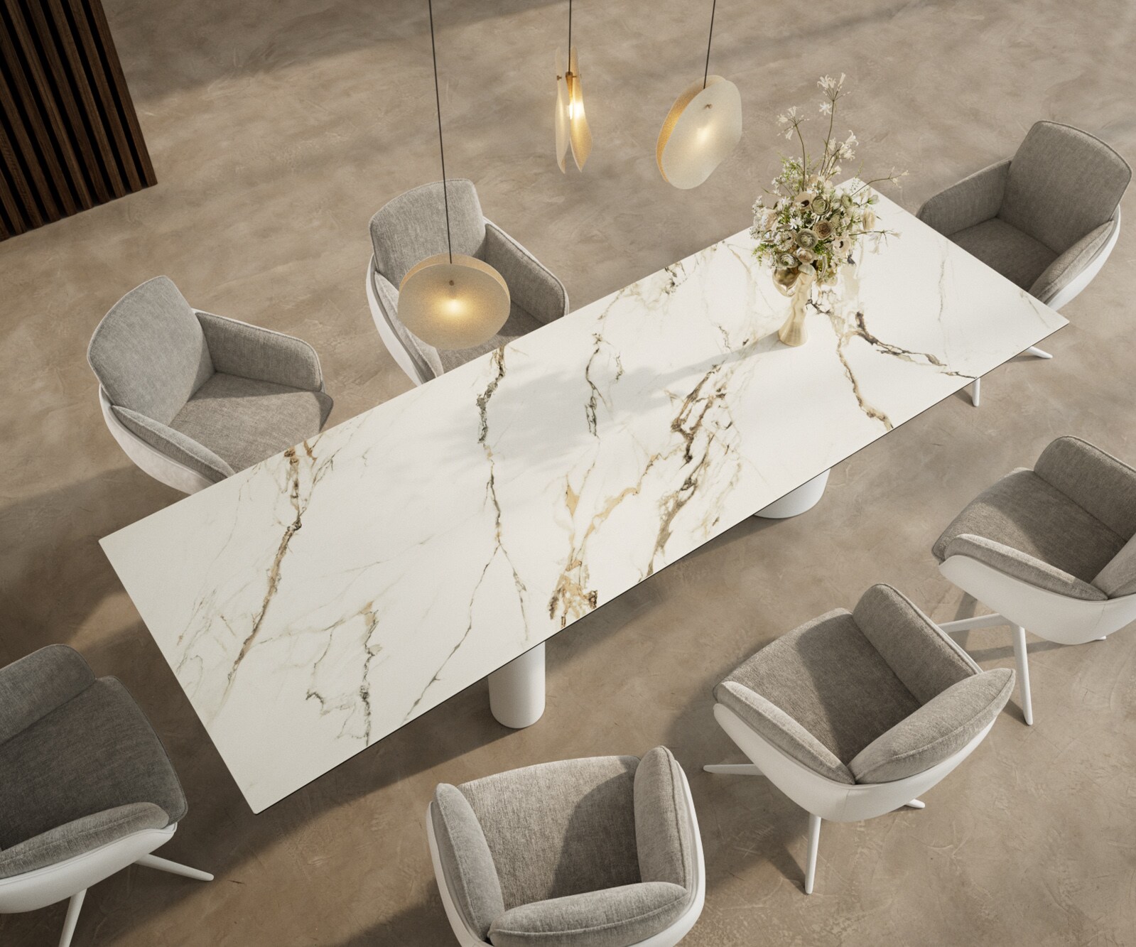Stół do jadalni Edge 300x100cm ceramika Calacatta Luxe biało-złoto-szary rama Troa metal biały 3