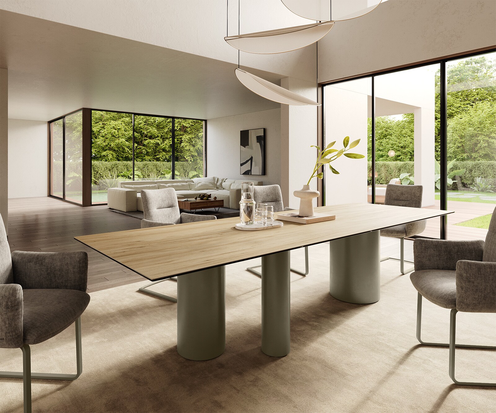 Stół do jadalni Edge 300x100cm ceramika Laminam® Sabbia kolor dębu rama Troa metal kolor tytanowy 1