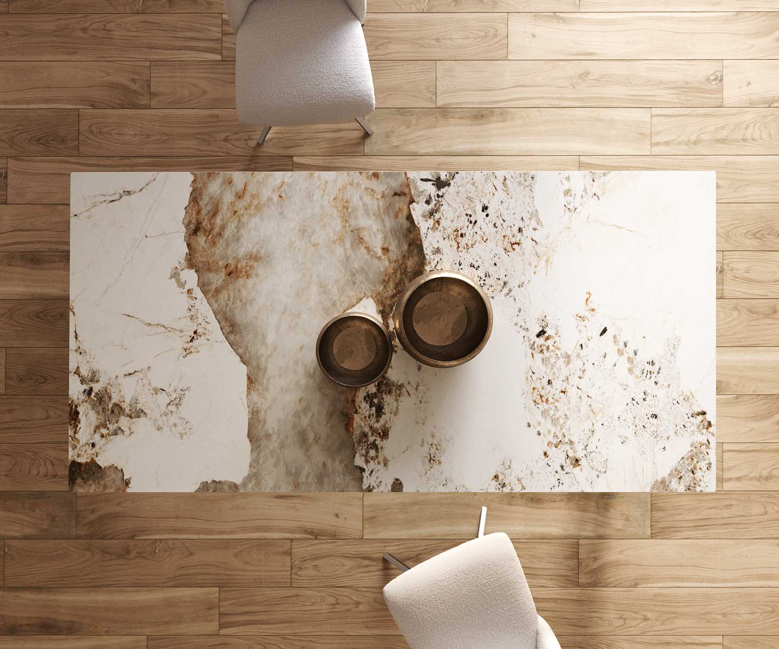 Stół do jadalni Edge 200x100 cm ceramika Minas Melange biało-beżowy rama Cross stal nierdzewna 6