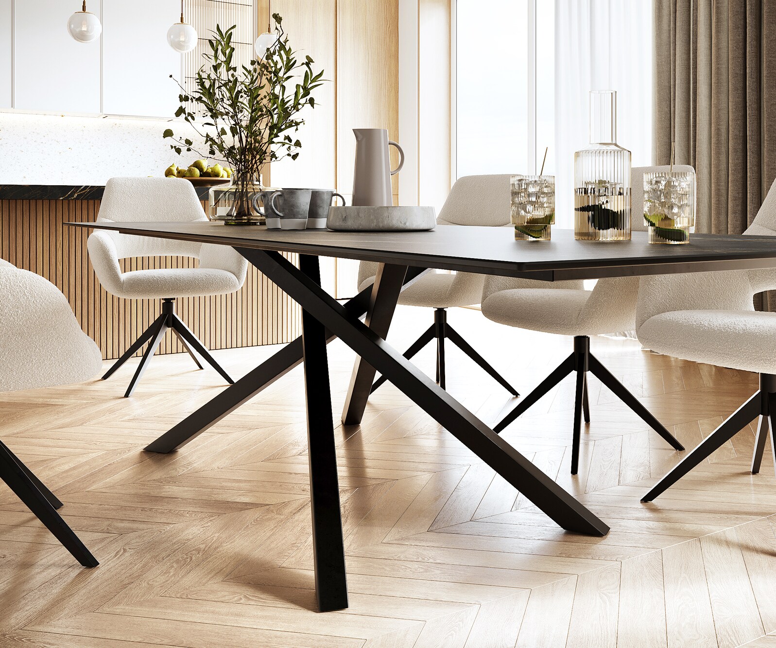 Stół do jadalni Edge 300x100cm ceramika Laminam® Noir Desir brązowy rama Cross czarna 4