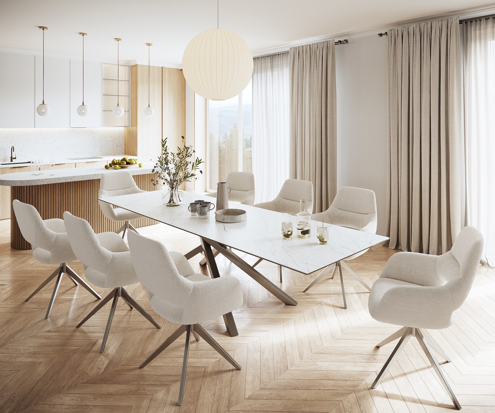 Stół do jadalni Edge 300x100cm ceramika Laminam® Statuarietto biały rama Cross stal nierdzewna 6