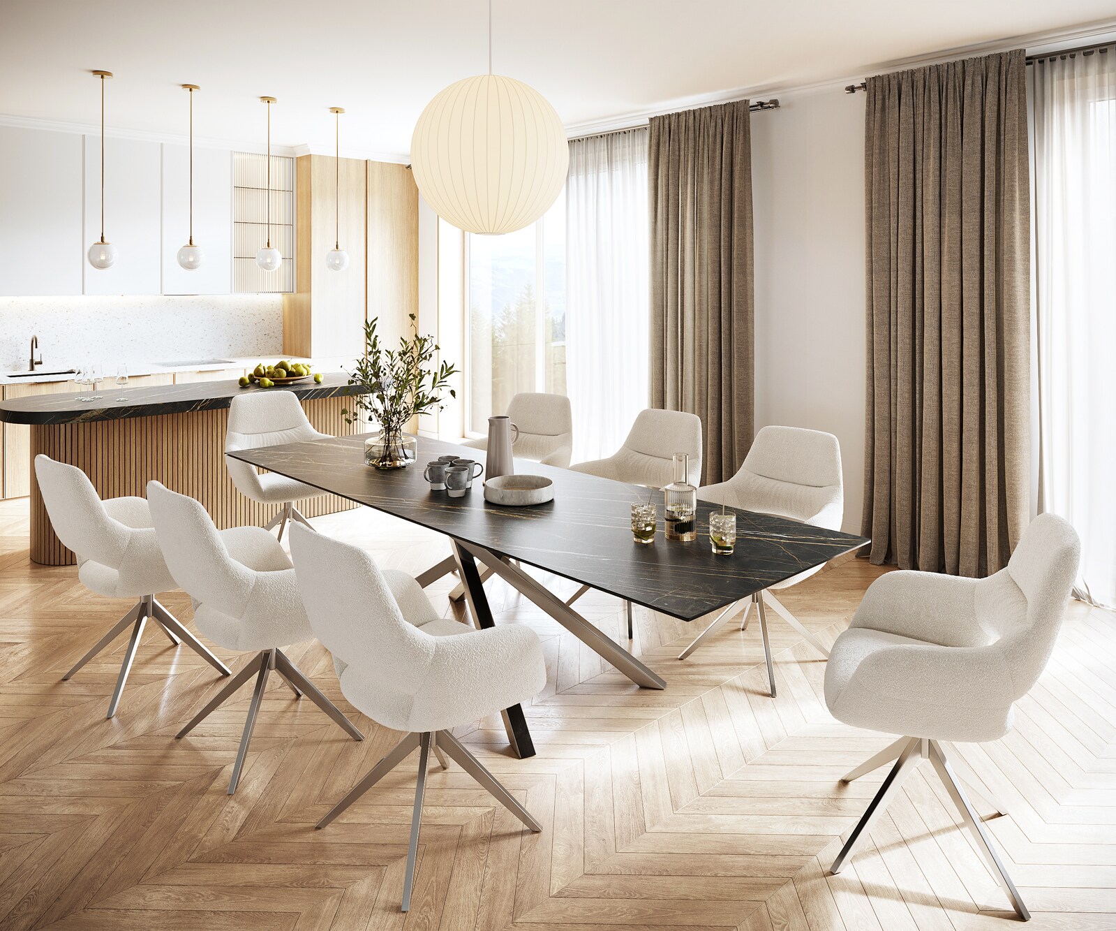 Stół do jadalni Edge 300x100cm ceramika Laminam® Noir Desir brązowy rama Cross stal nierdzewna 5