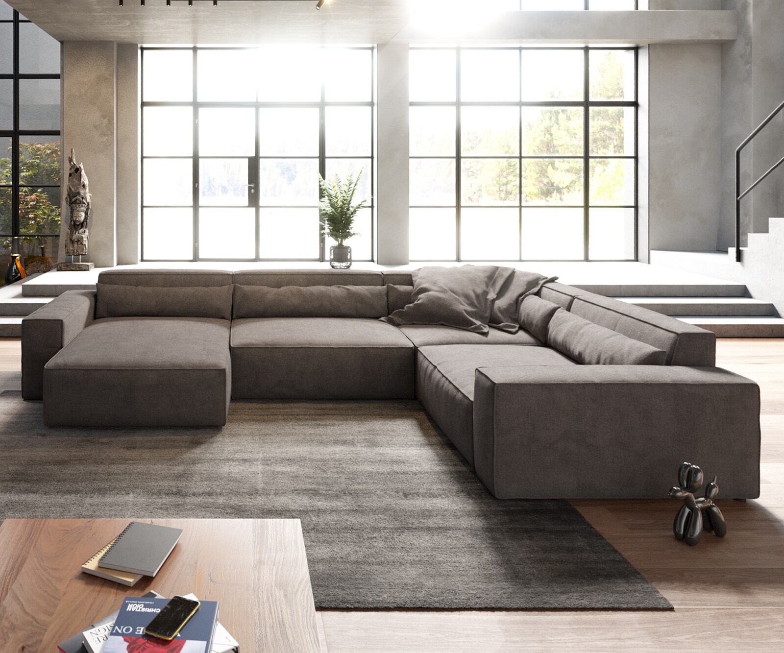 Zestaw wypoczynkowy Sirpio XL 360x260cm mikrofibra brąz khaki szezlong z możliwością zmiennego ustawienia 1