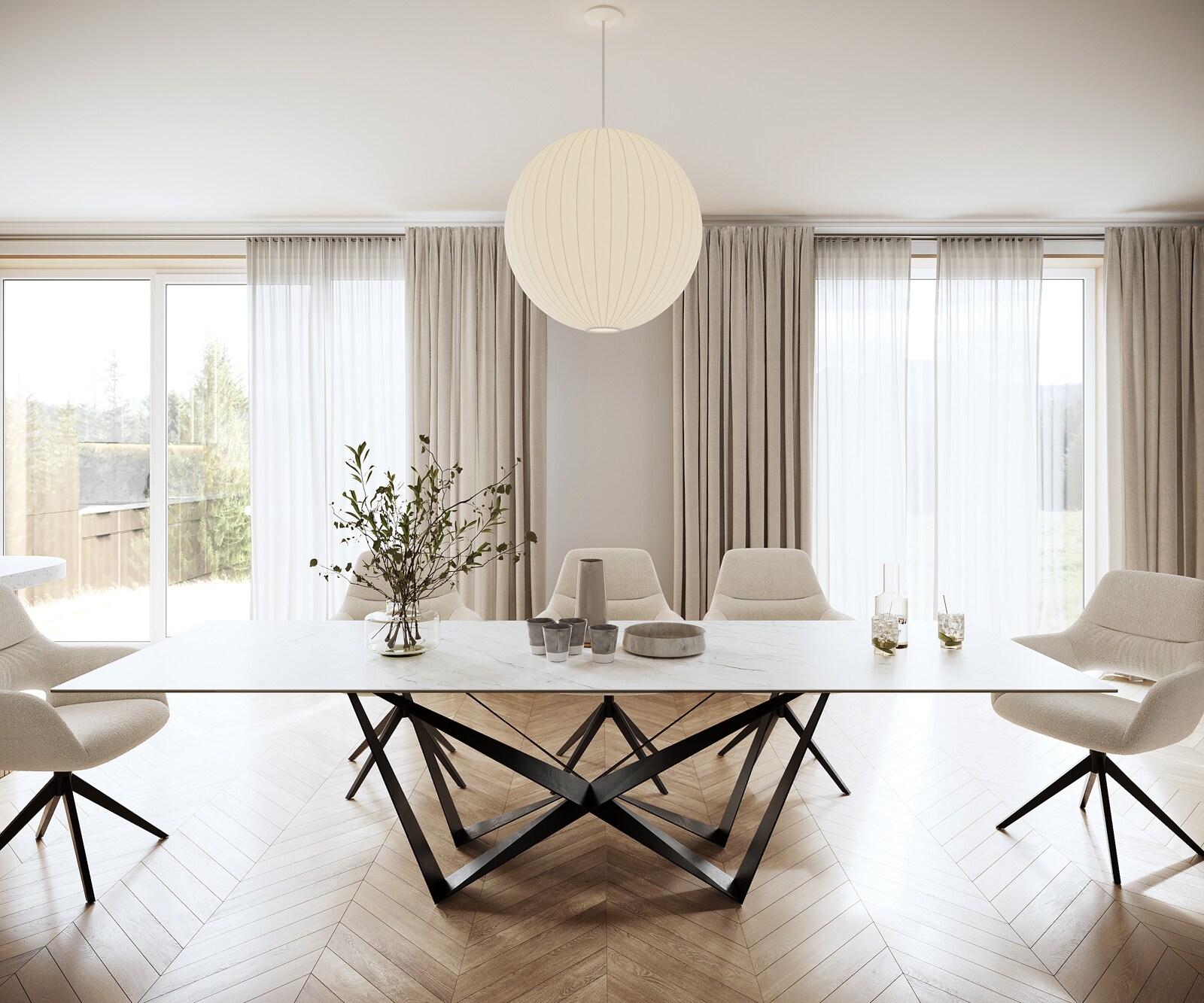Stół do jadalni Edge 300x100cm ceramika Laminam® Statuarietto biały rama Spider metal czarna
