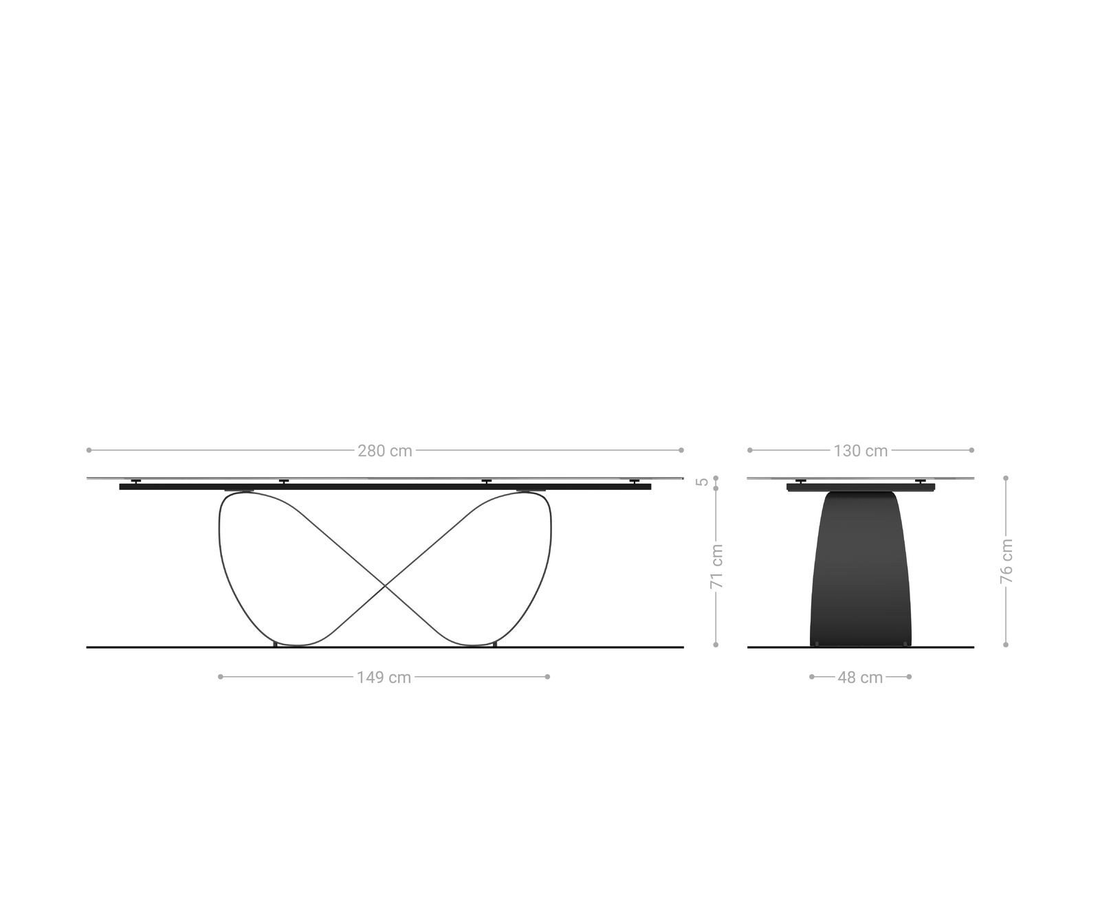 Stół do jadalni Edge owalny 280x130 cm ceramika Iris FMG Agatablack rama Infinity metal czarny 8