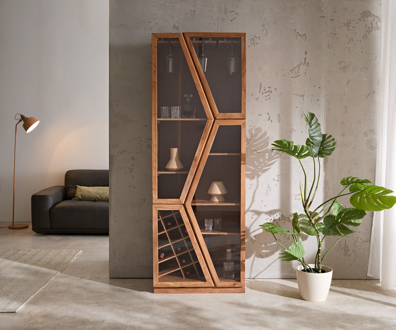 Witryna Taza 75x210cm akacja naturalna 4 drzwi szafka barowa 1