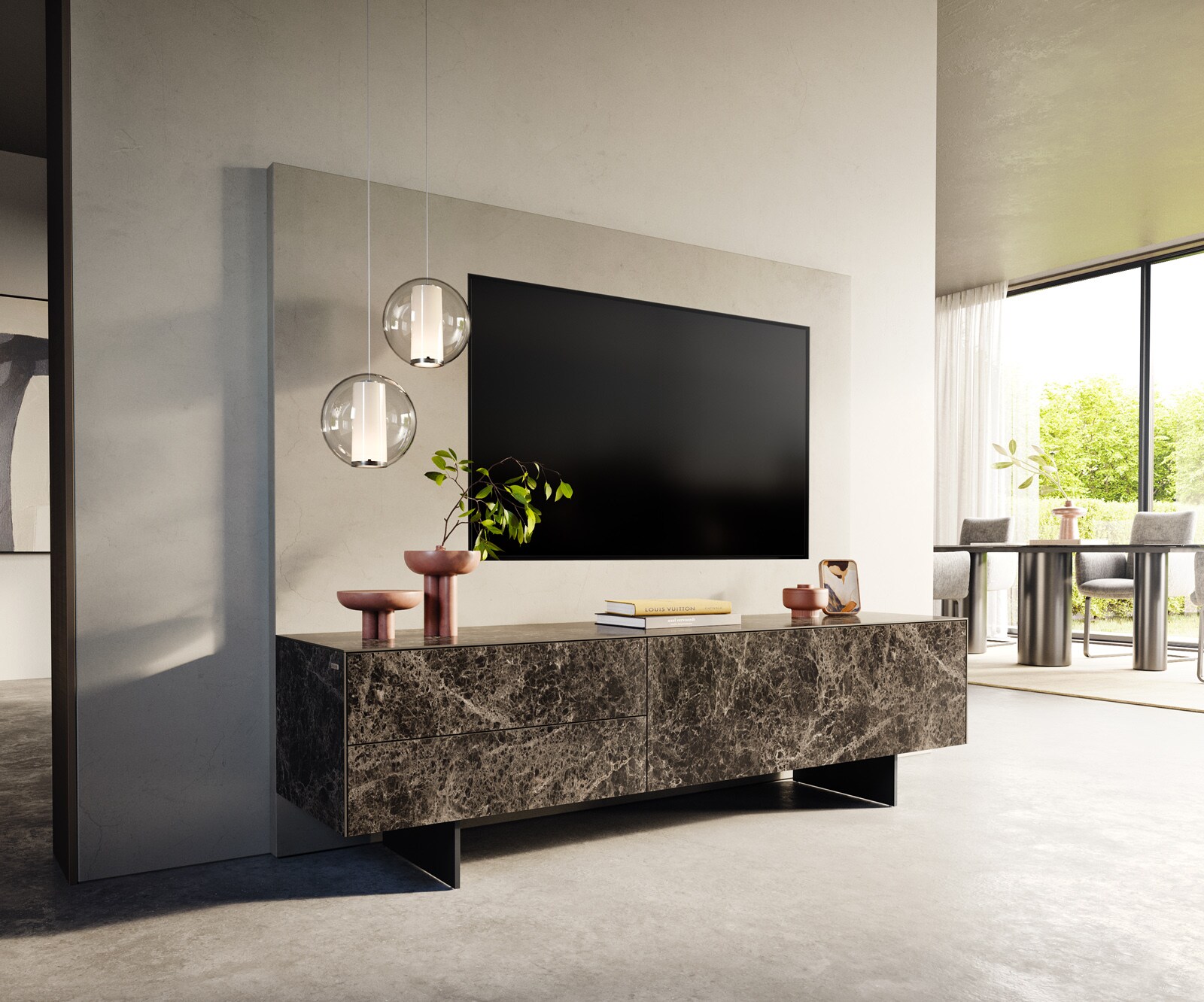 Szafka RTV Cuor 180 cm ceramika 1 drzwi uchylne 2 szuflady 4