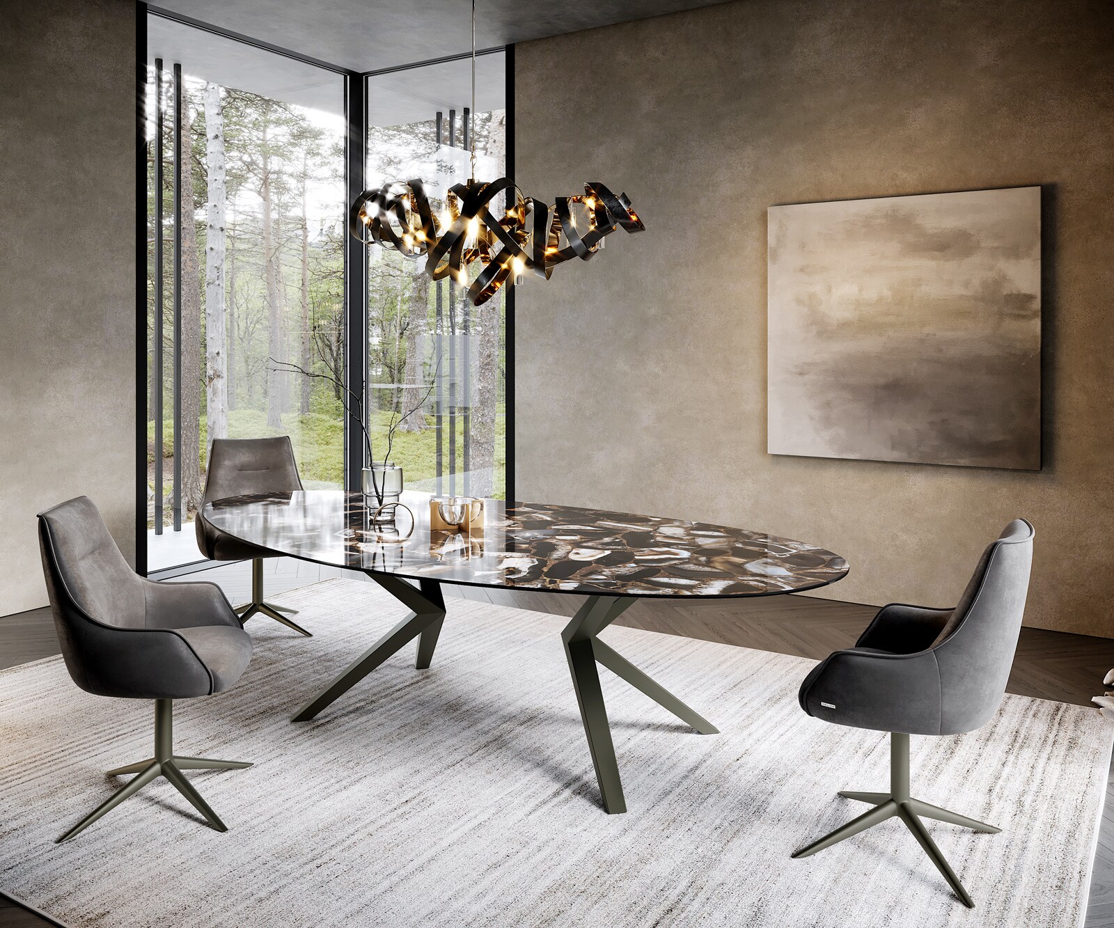 Stół do jadalni Edge owalny 280x130cm ceramika Iris FMG Agatablack rama Zenthara metal kolor tytanowy 5
